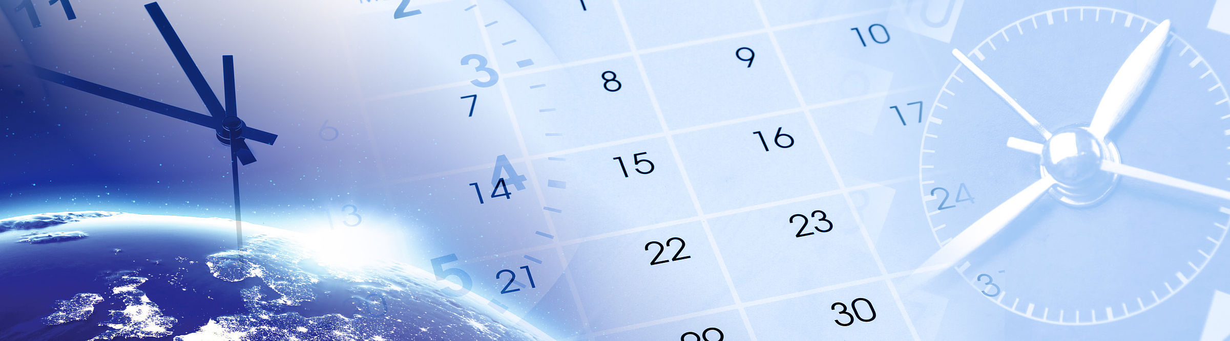 Uhr & Kalender über einem Hintergrund mit Weltkugel