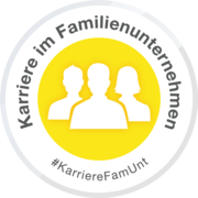 "Karriere im Familienunternehmen"-Siegel, unten steht #KarriereFamUnt