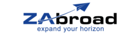 Blau-schwarzes ZAbroad-Logo mit blauem Papierflieger & "expand your horizon"